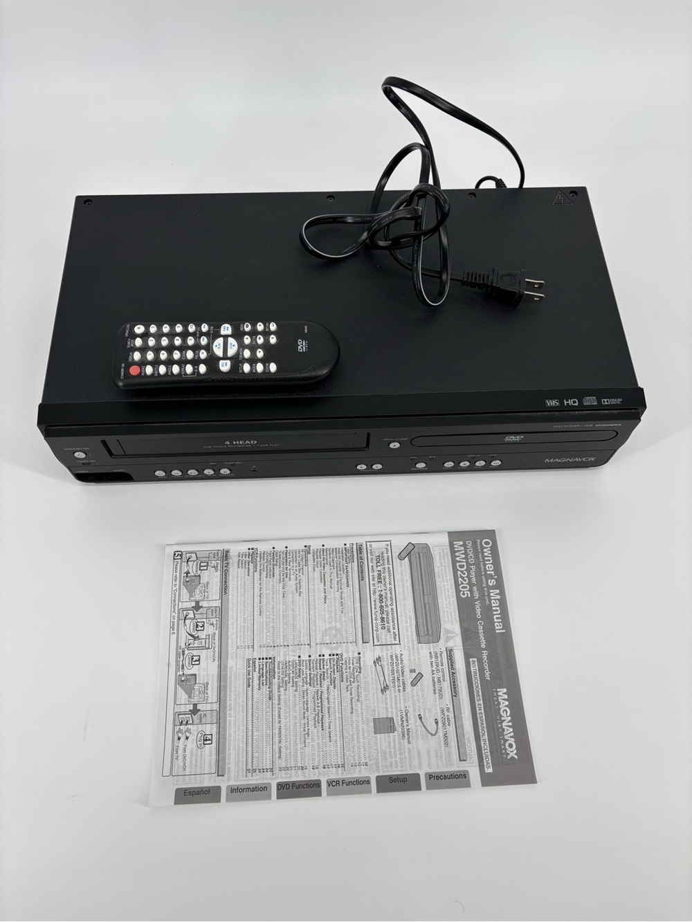 Magnavox DV220MW9 DVD VCR Combo Player VHS 4-Head Hi-Fi Stereo w/Remote & Manual